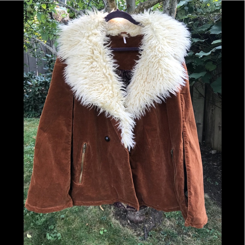 Free People sheepskin and velvet poncho/cape coat.